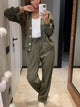 Women's knit cardigan and relaxed trousers set with button front and drawstring waist