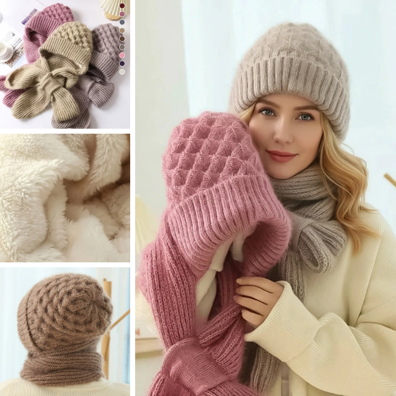 Women's ribbed knit hat and scarf set