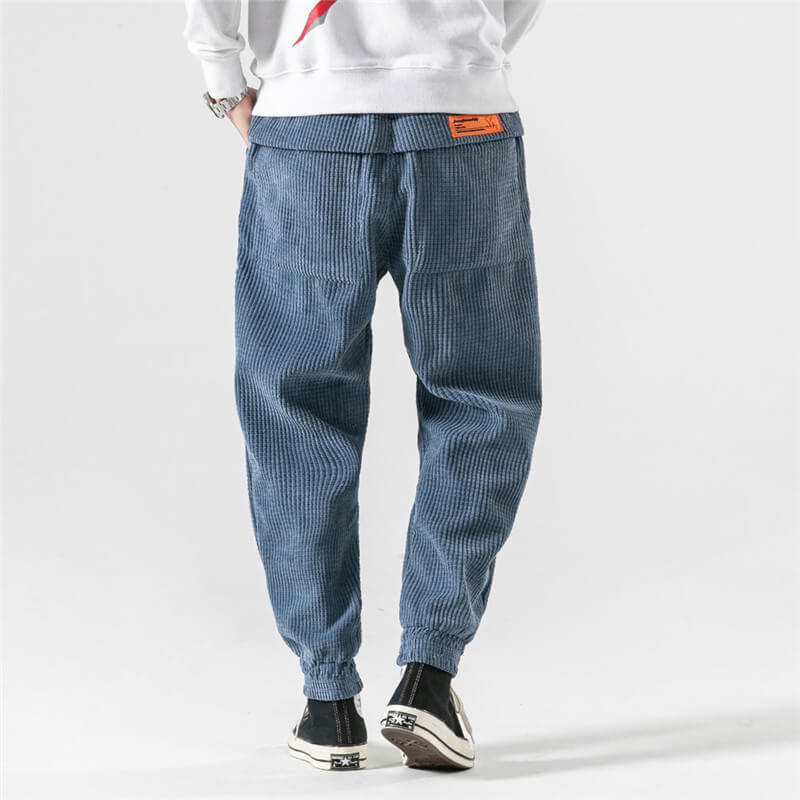 Men's corduroy jogger trousers with drawstring waist and elasticated cuffs