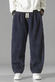 Men's wide-leg corduroy trousers with drawstring waist and gathered hems