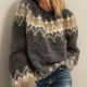 Women's Fair Isle knit sweater with patterned yoke, crew neckline and long sleeves