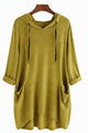 Women's longline hooded tunic hoodie with three-quarter sleeves and side pockets