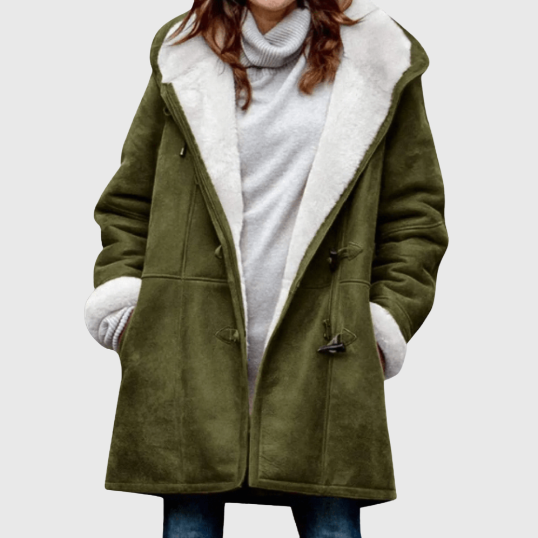 Women's hooded jacket with contrasting lining and toggle front