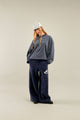 Navy striped long sleeve jumper with crew neck and loose fit