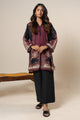 Women's burgundy and black paisley shirt and wide-leg trouser set