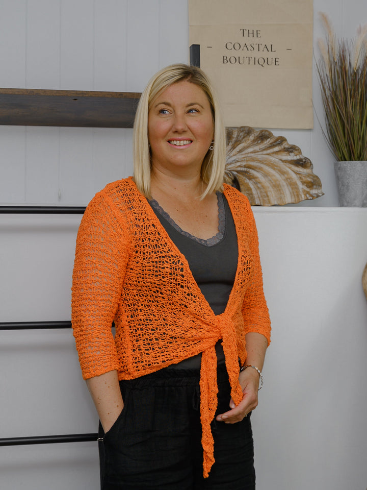 Popcorn Ikat Tie Front Cardigan