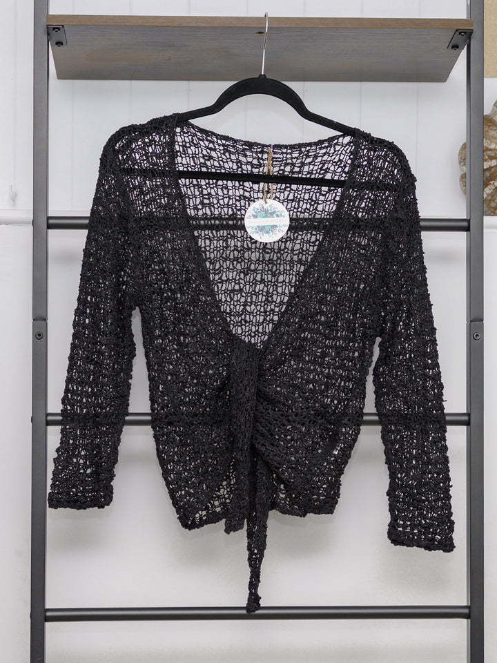 Popcorn Ikat Tie Front Cardigan