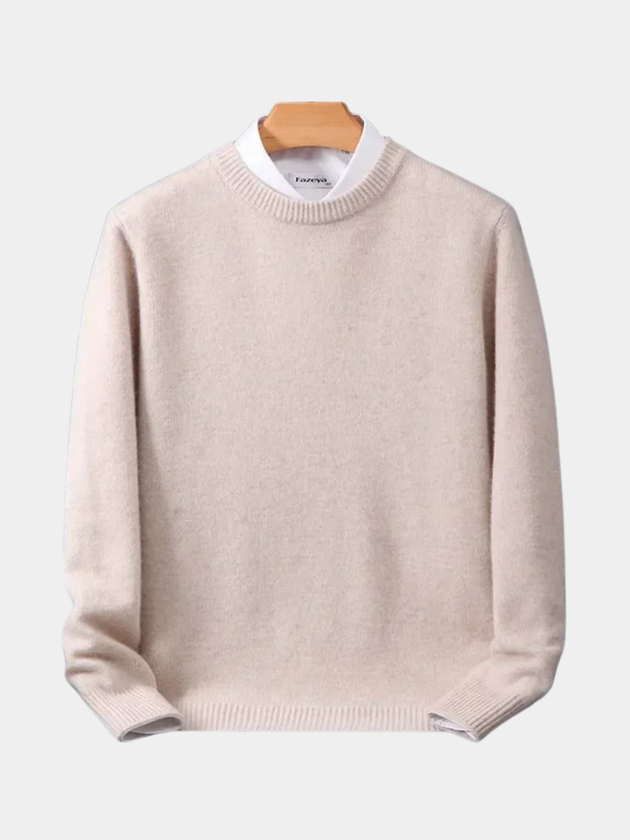 Men's plain crew neck sweater with long sleeves and ribbed trims