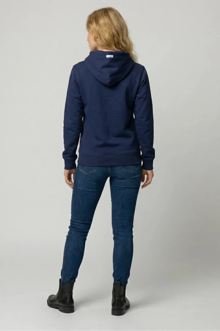 Women's long-sleeve hooded pullover sweatshirt with kangaroo pocket