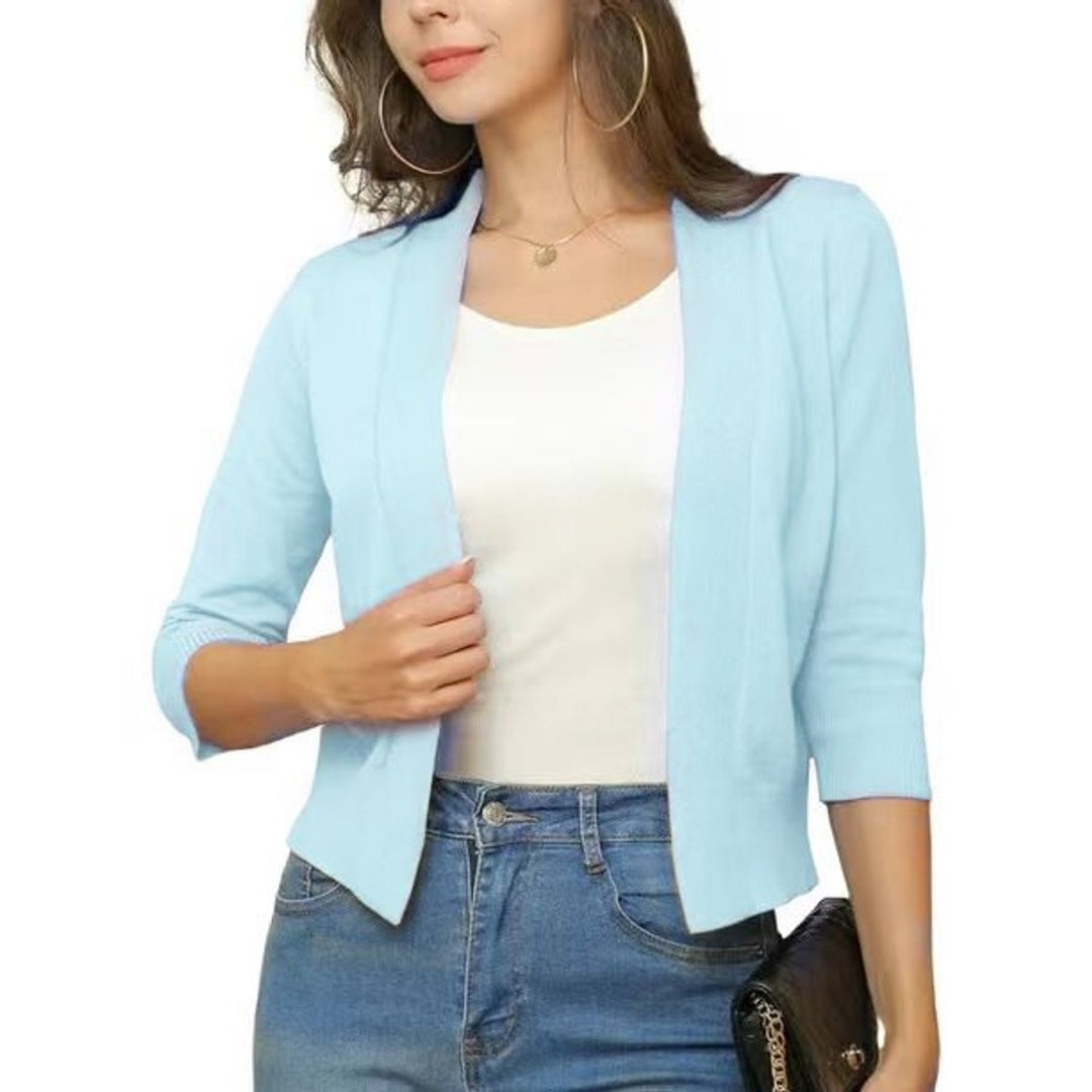 Women's open front cropped cardigan with three-quarter sleeves
