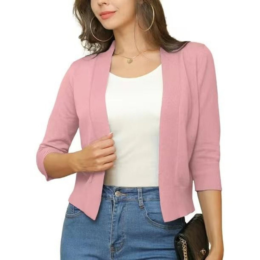 Women's open front cropped cardigan with three-quarter sleeves