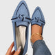 Women's pointed-toe slip-on loafers with knot detail and contrast trim