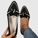 Women's pointed-toe slip-on loafers with knot detail and contrast trim