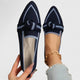 Women's pointed-toe slip-on loafers with knot detail and contrast trim