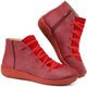Women's lace-up ankle boots with side zippers, rounded toes and flat soles