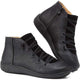 Women's lace-up ankle boots with side zippers, rounded toes and flat soles