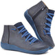 Women's lace-up ankle boots with side zippers, rounded toes and flat soles