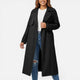 Women's long double-breasted trench coat with lapel collar and button fastening