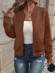 Women's textured zip jacket with ribbed collar and long sleeves