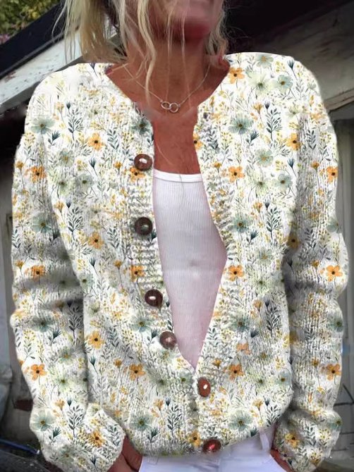 Women's floral cardigan with buttons and long sleeves
