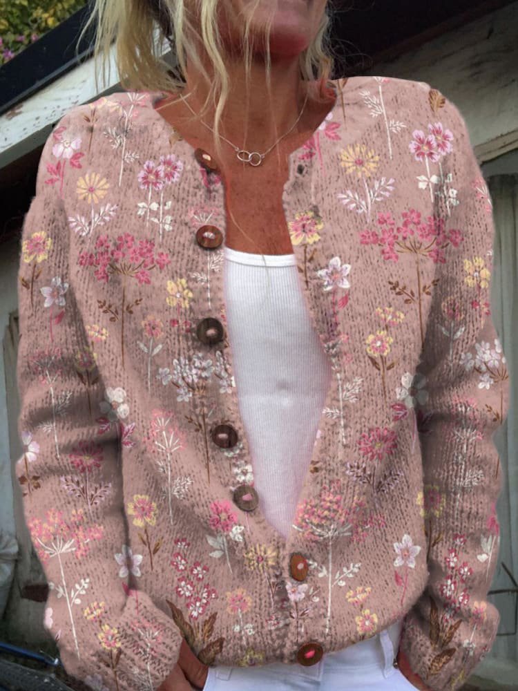 Women's floral cardigan with buttons and long sleeves