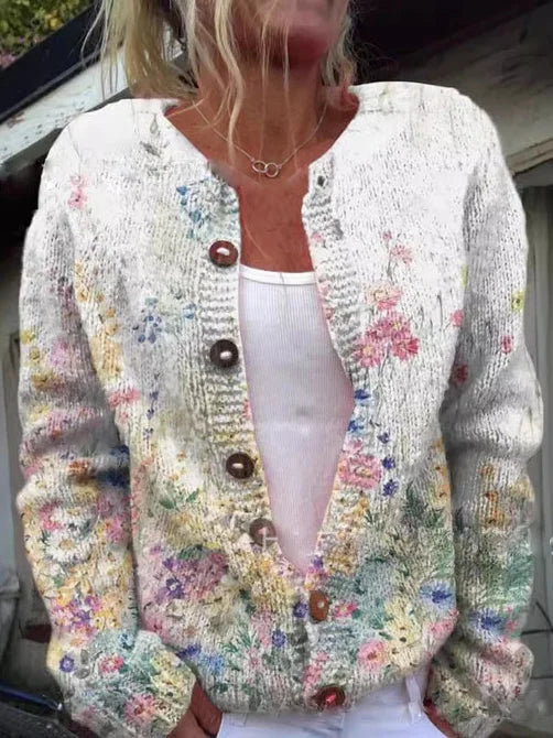 Women's floral cardigan with buttons and long sleeves