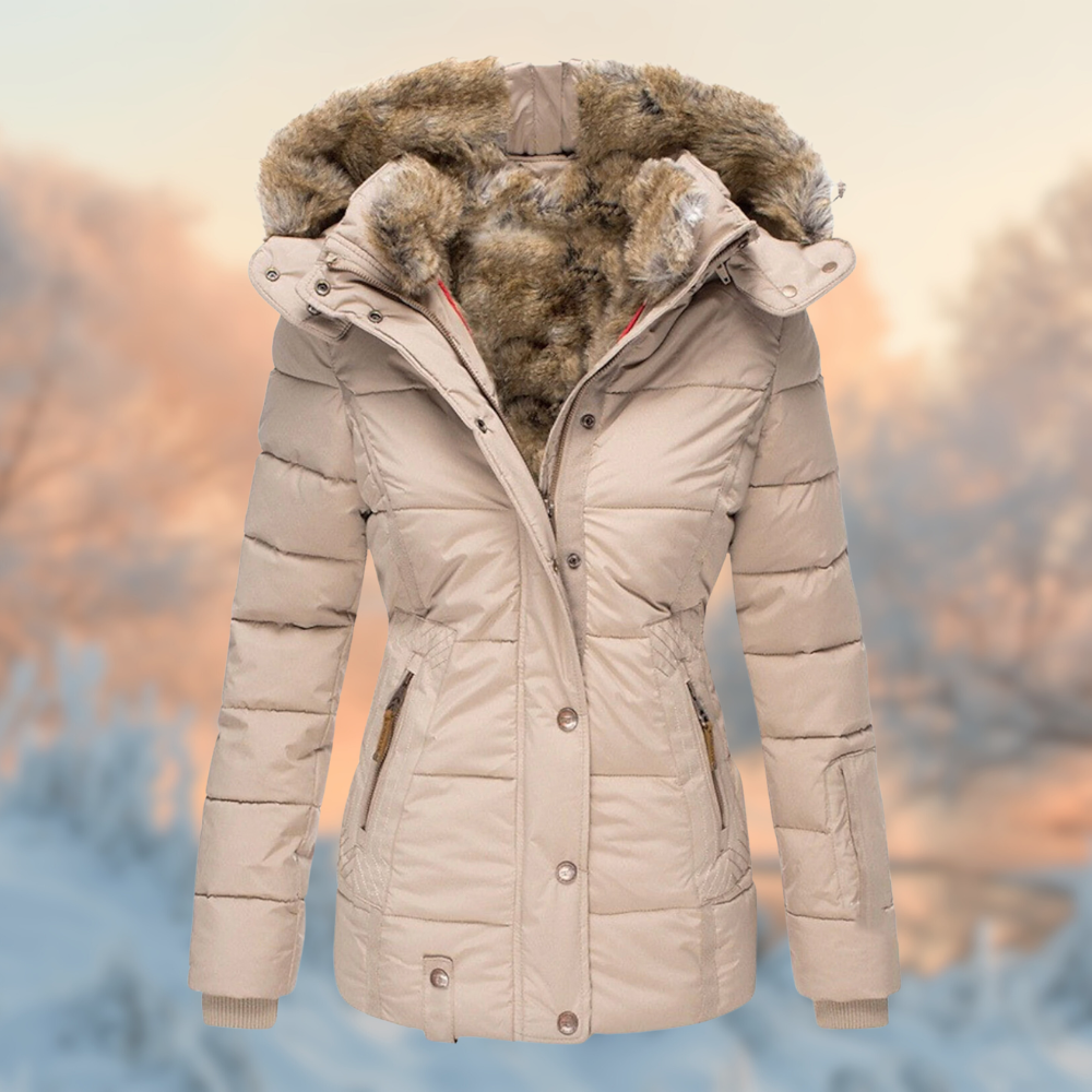 Women's fur lined hooded puffer jacket