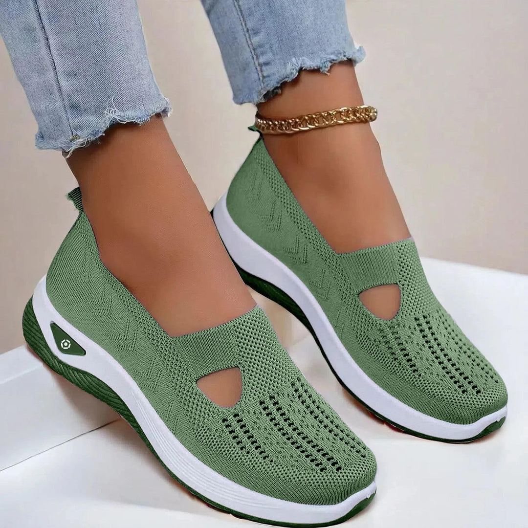 Women's Knit Mesh Slip-On Sneakers with Cut-Out Vamp