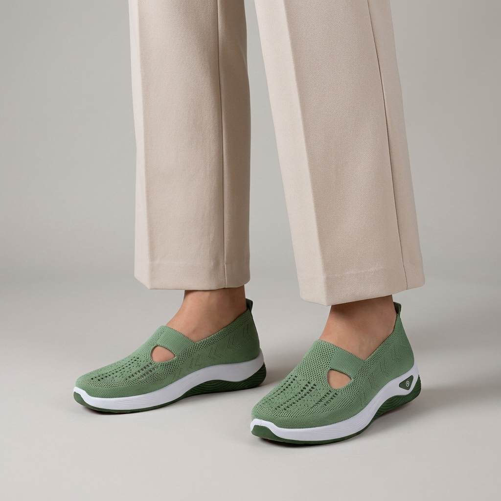 Women's Knit Mesh Slip-On Sneakers with Cut-Out Vamp