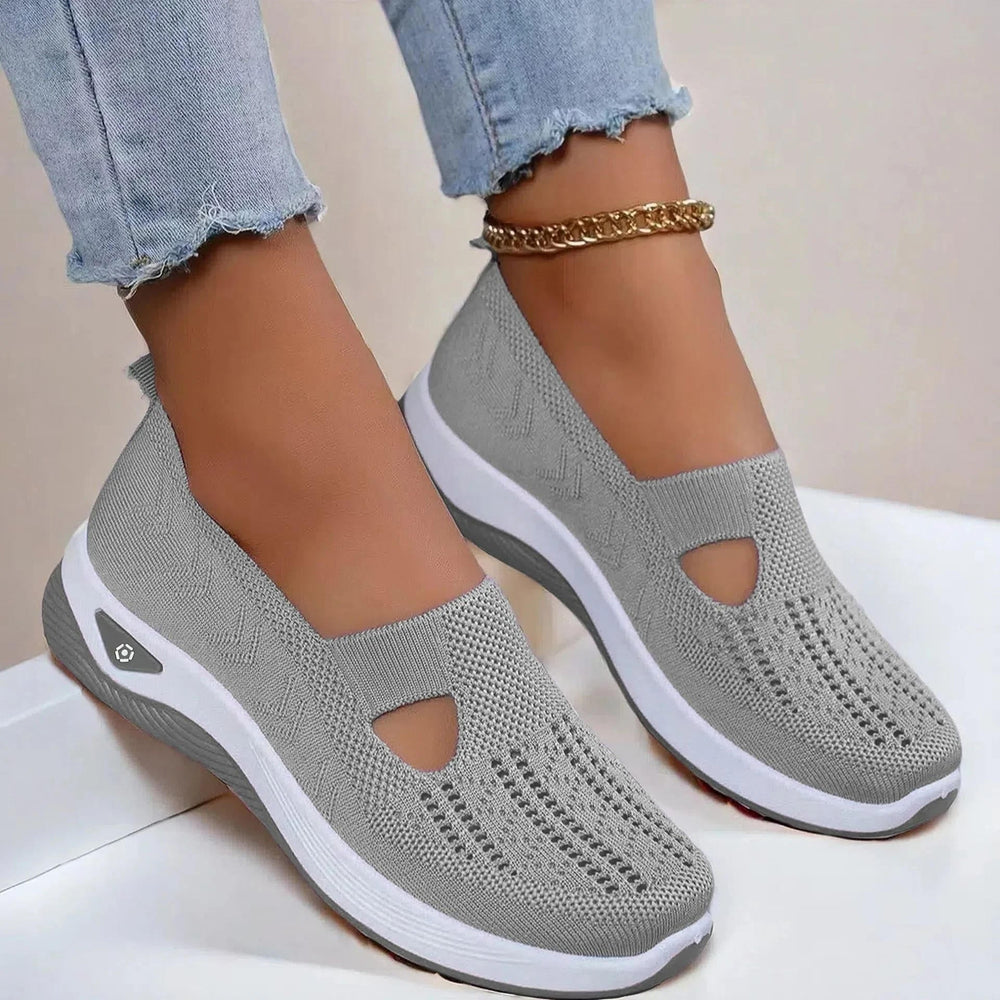 Women's Knit Mesh Slip-On Sneakers with Cut-Out Vamp