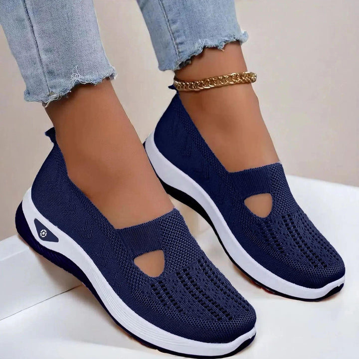 Women's Knit Mesh Slip-On Sneakers with Cut-Out Vamp