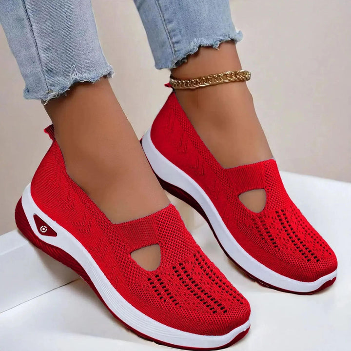 Women's Knit Mesh Slip-On Sneakers with Cut-Out Vamp