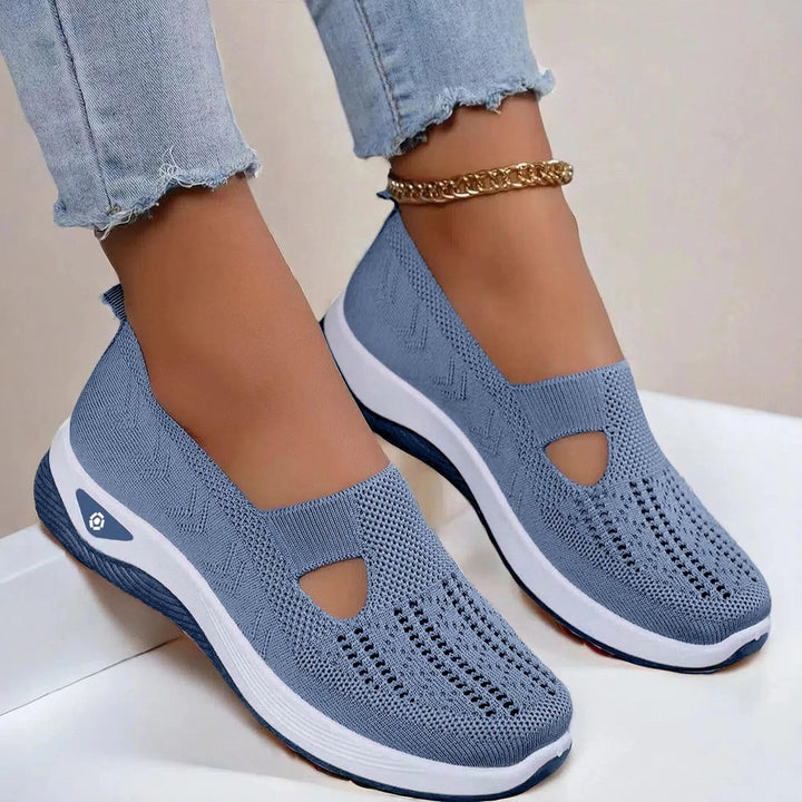 Women's Knit Mesh Slip-On Sneakers with Cut-Out Vamp