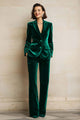 Women's velvet two-piece suit with peak-lapel blazer and wide-leg trousers
