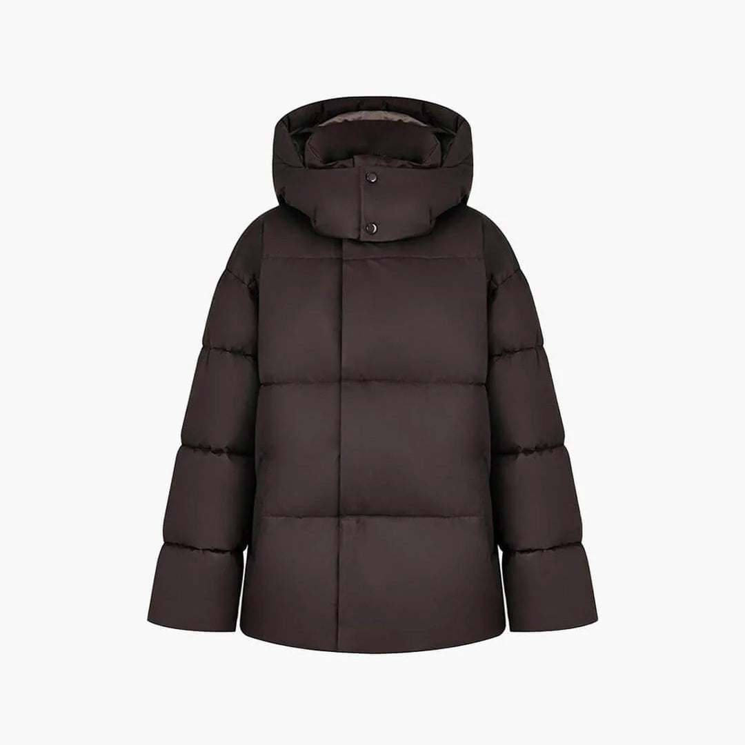 Women's hooded quilted puffer winter coat with zip front and long sleeves