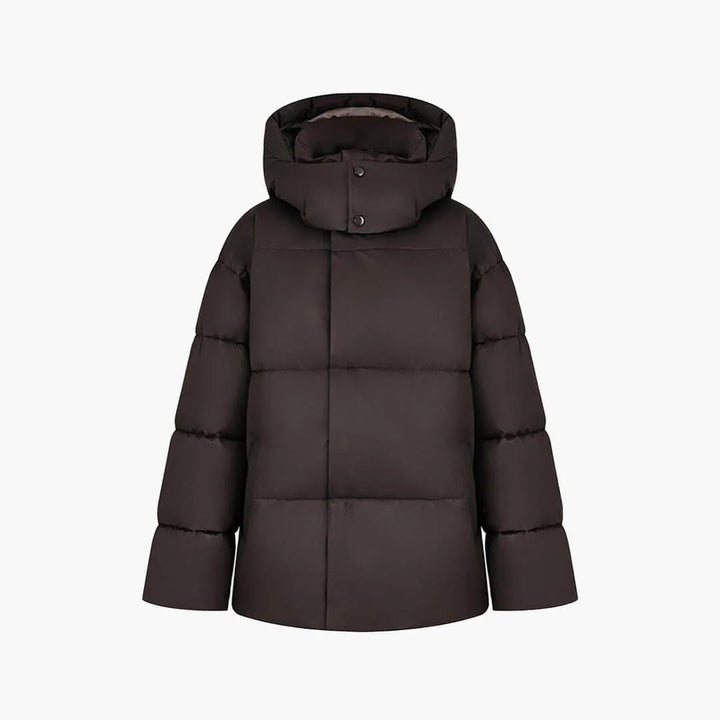 Women's hooded quilted puffer winter coat with zip front and long sleeves