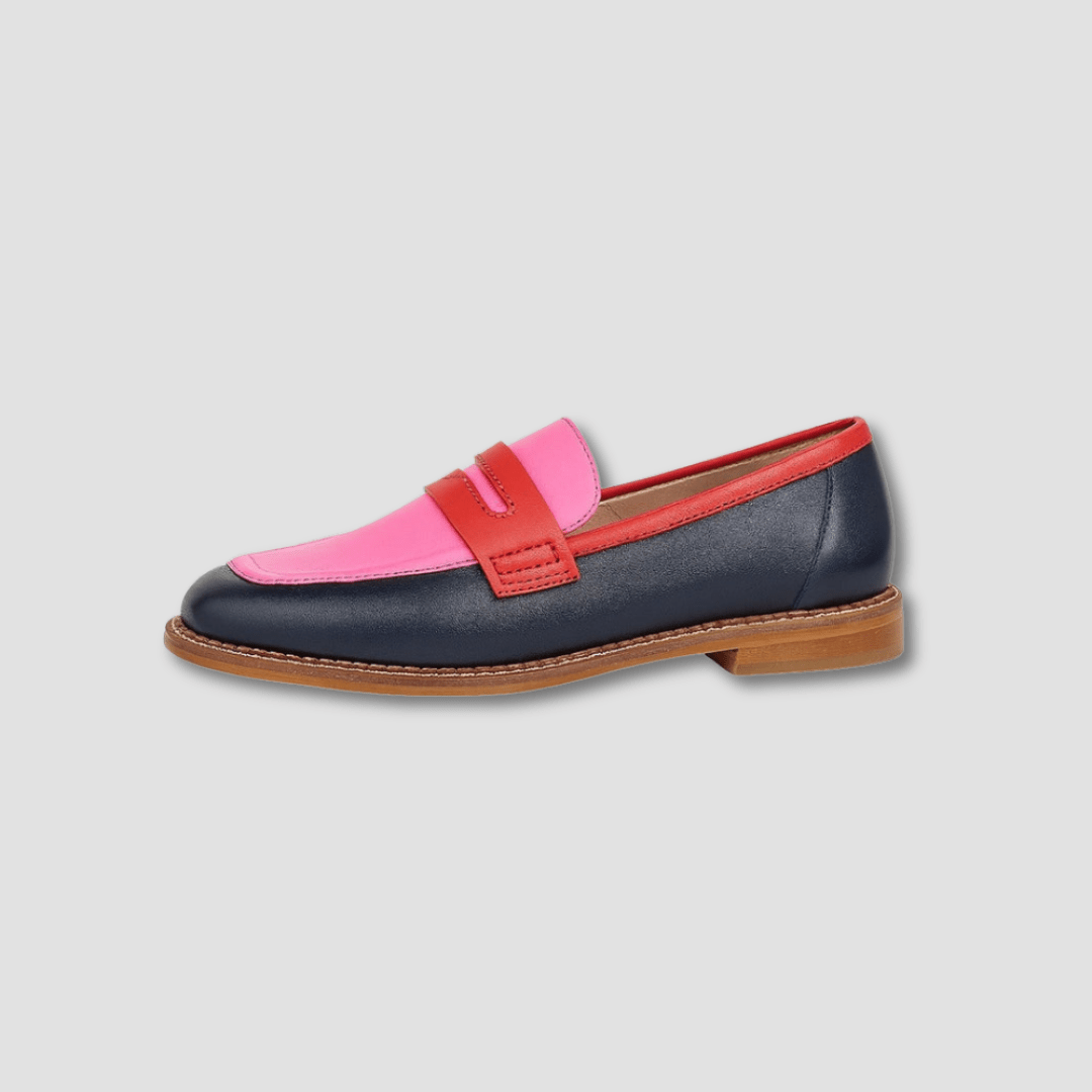 Women's colorblock slip-on loafers with contrasting strap detail