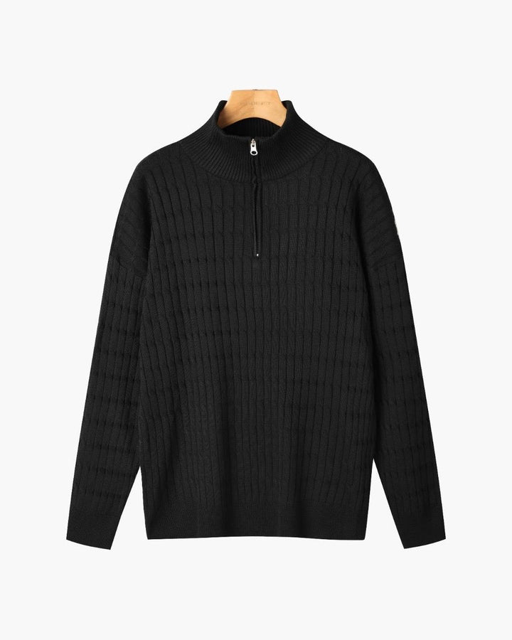 Women's ribbed half zip sweater with high neck and long sleeves