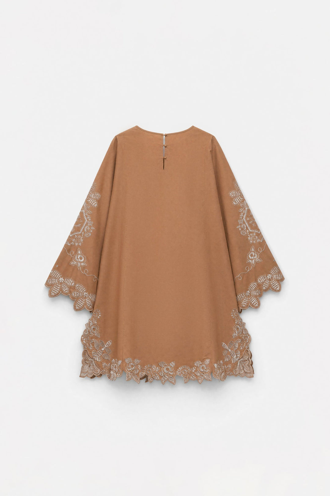 Women's brown embroidered tunic trouser suit with scarf