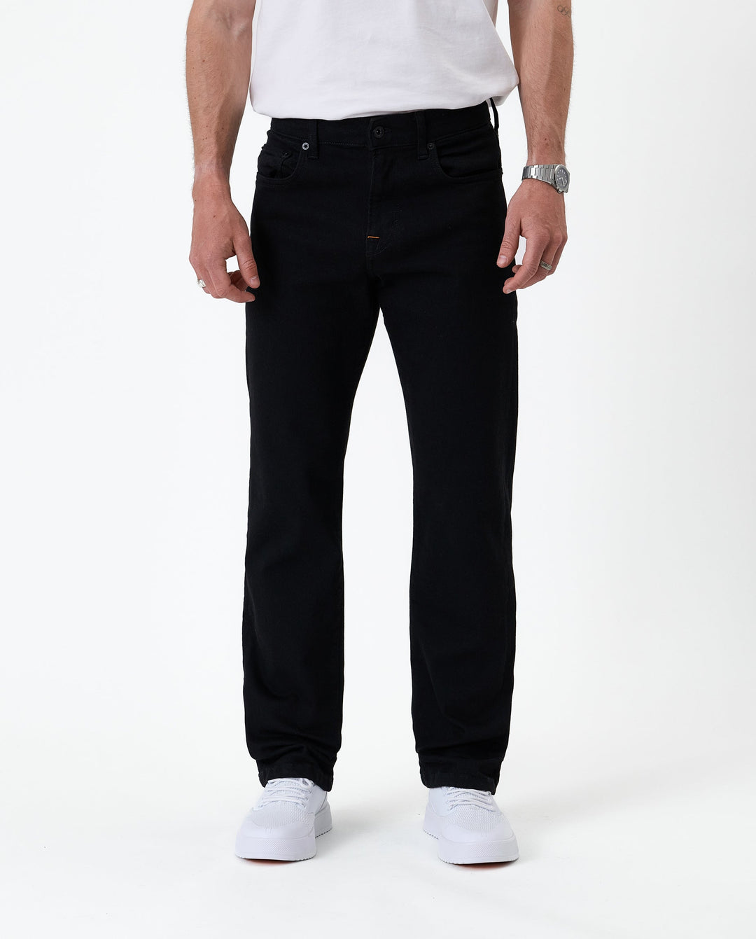 Black straight-fit jeans with five-pocket design