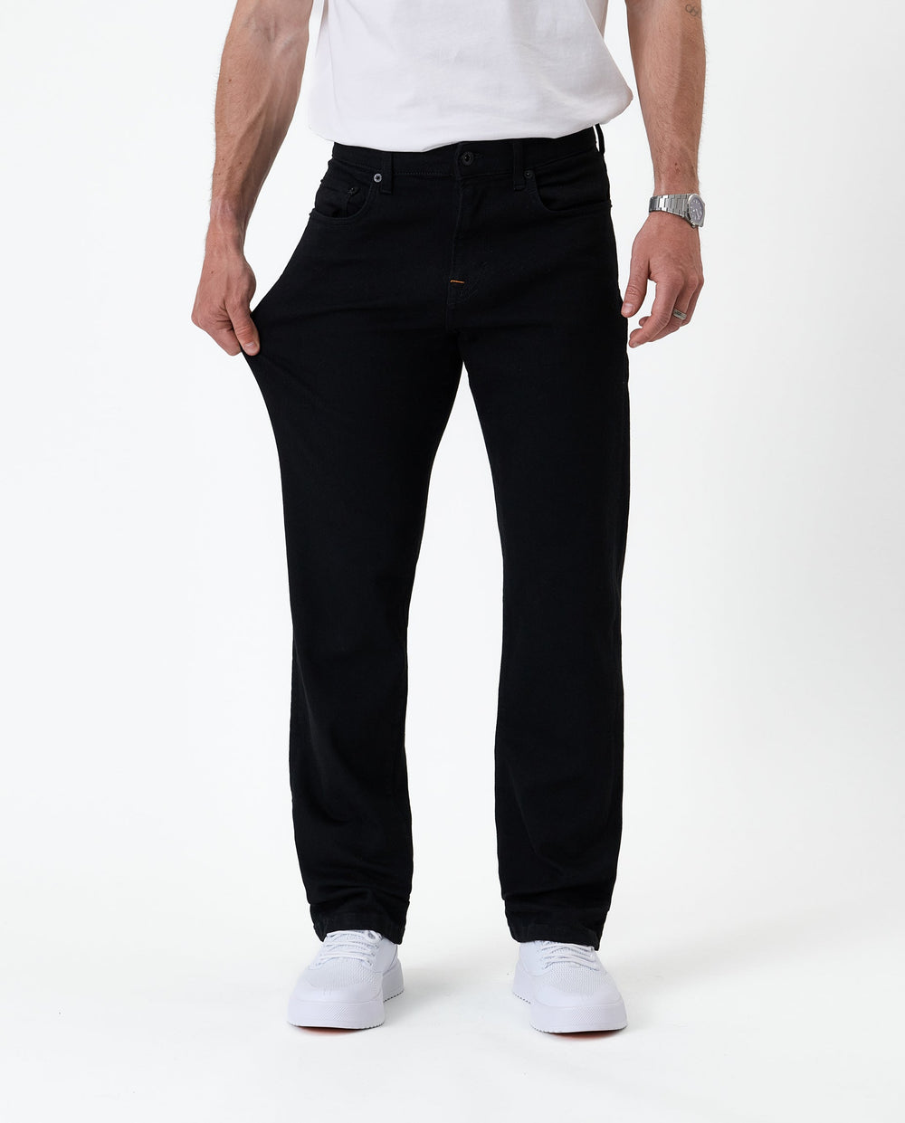 Black straight-fit jeans with five-pocket design