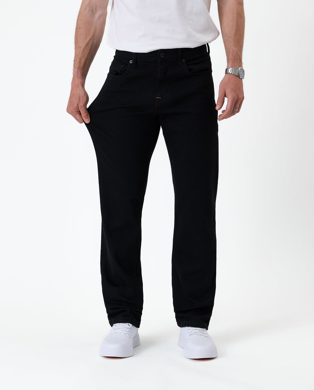 Black straight-fit jeans with five-pocket design