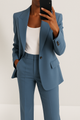 Women's two-piece trouser suit with notch lapel blazer and wide-leg trousers