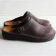 Women's leather clog mules with adjustable buckle strap and lugged sole