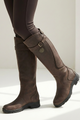 Women's knee-high riding boots with buckle detail and low heel