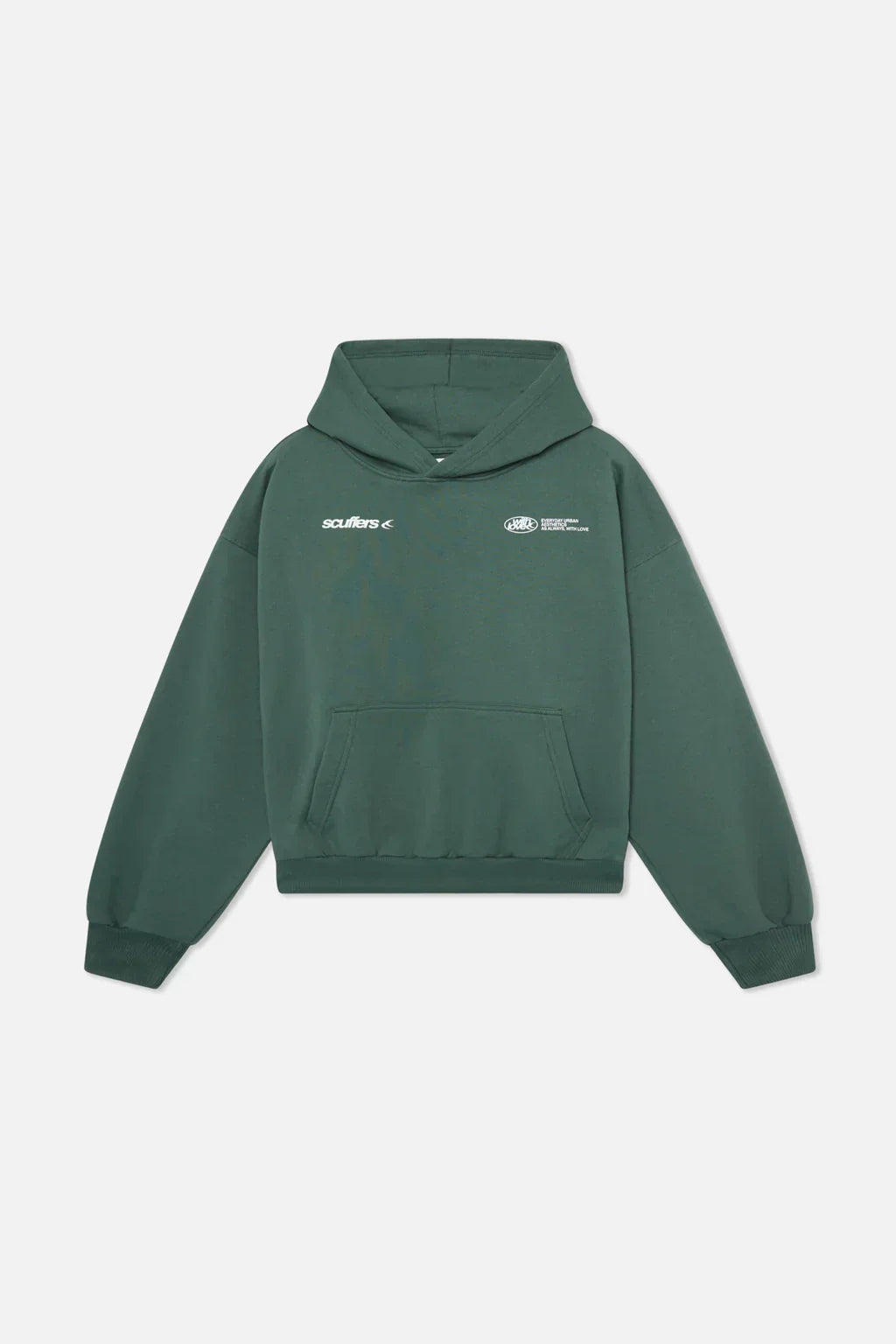 Unisex hooded sweatshirt with long sleeves and white graphic lettering across the back