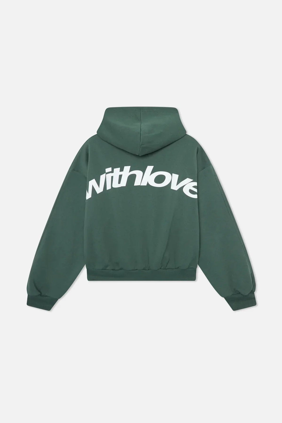 Unisex hooded sweatshirt with long sleeves and white graphic lettering across the back