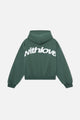 Unisex hooded sweatshirt with long sleeves and white graphic lettering across the back