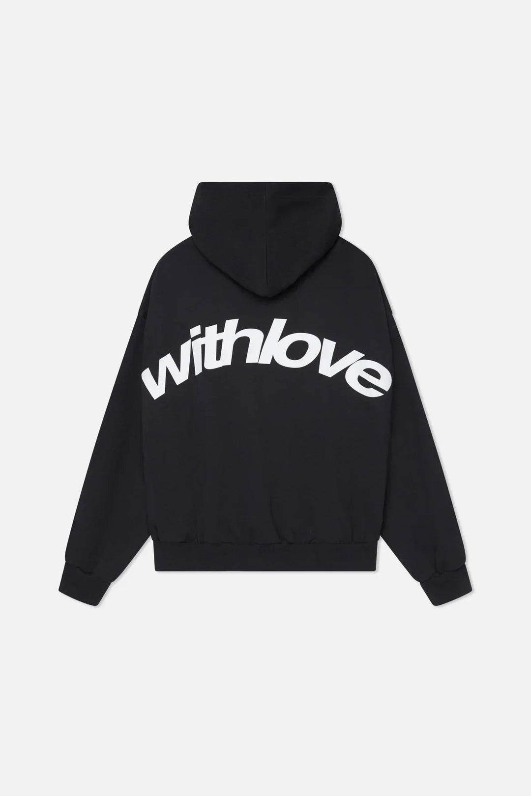 Unisex hooded sweatshirt with long sleeves and white graphic lettering across the back
