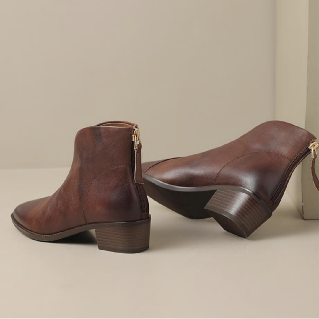 Women's pointed toe ankle boots with low block heels